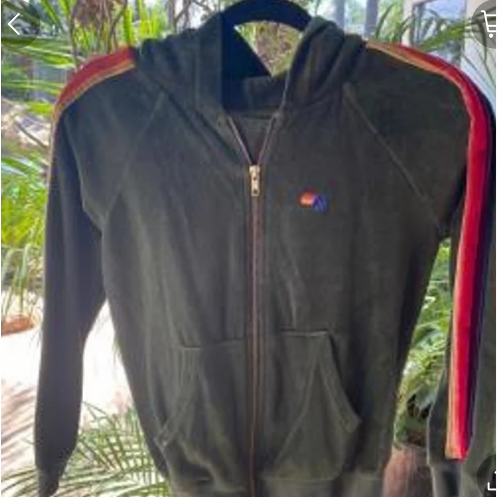 Rare Aviator Nation childs green velour sweatsuit hoodie pants set